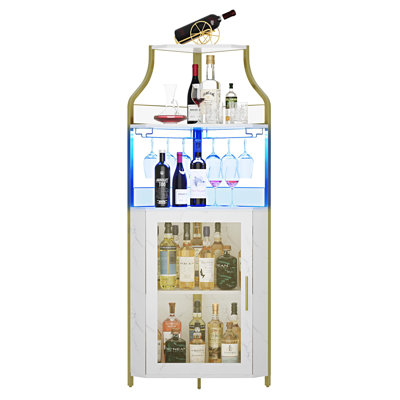 Corner Bar Cabinet With LED Lights, Industrial Liquor Cabinet With Adjustable Shelf, 5-Tier Industrial Wine Cabinet