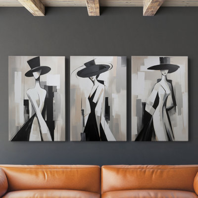Feminine Series XXXVI -Set Of 3 Gallery Wrapped Canvas -Ready to Hang