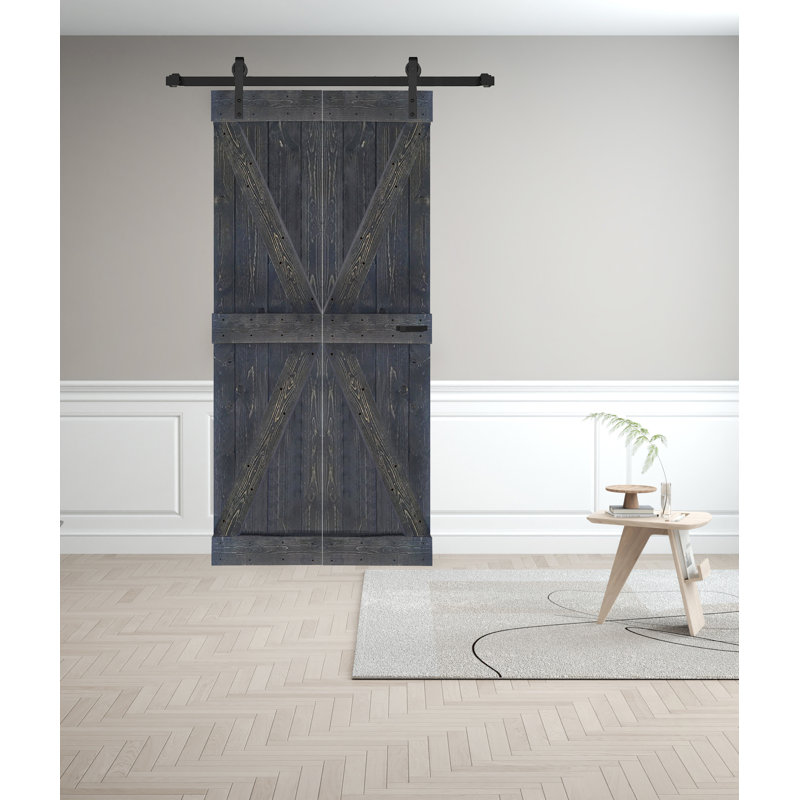 Porte de grange pliante en bois massif de style K avec trousse de quincaillerie - assemblage requis, 24 po x 84 po