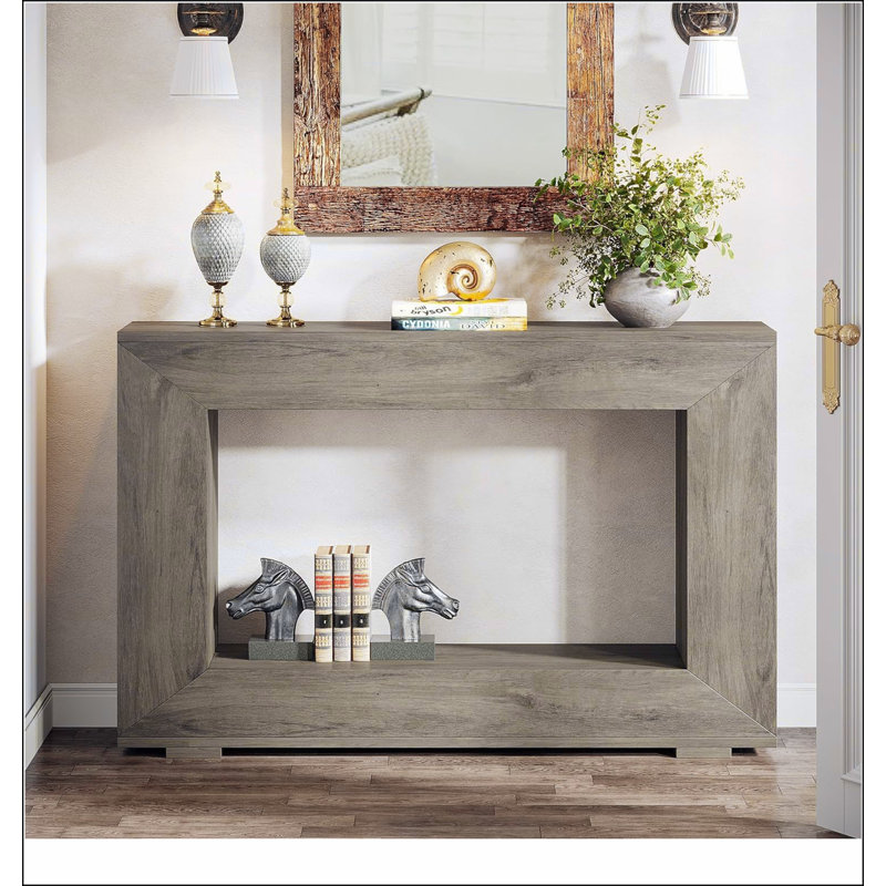 47” Farmhouse Console Table with Storage – Narrow Rustic Entryway Table with Open Shelf, Industrial Accent Sofa Table for Hallway, Living Room