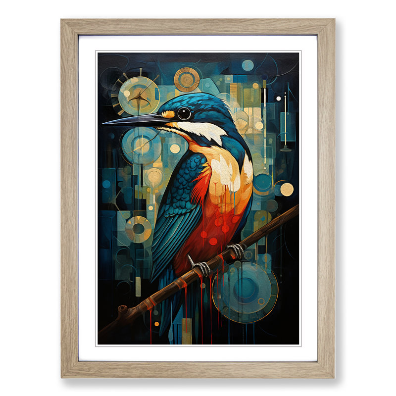 King Fisher Constructivism No.3 - Single Picture Frame Print on Wood, Oak Framed, 34cm H x 25cm W x 2cm D