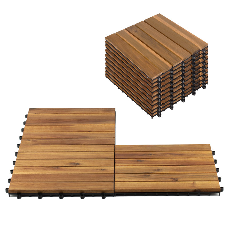 11.97'' L x 11.97'' W x 1.0"H Wood Interlocking Deck Tile, Golden Teak