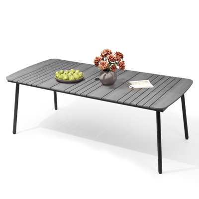 Oval Patio Dining Table With Umbrella Hole and Aluminum Frame