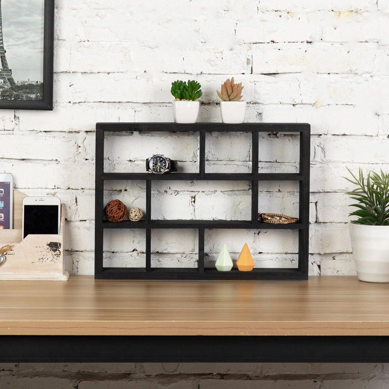 Rashid 9 Piece Pine Floating Shelf, Black