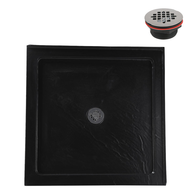 Streamline 36 in. x 36 in. Corner Acrylic Shower Base in Matte Black with Center Drain, Drain Included, Matte Black