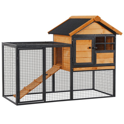Tucker Murphy™ Pet Wood-Metal Pet House Elevated Rabbit Hutch Bunny Cage Small Animal Habitat With Slide-Out Tray Lockable Door Water-Resistant Asphalt Roof For Outdoor 48" X 24.75" X 36.25" Light Yellow