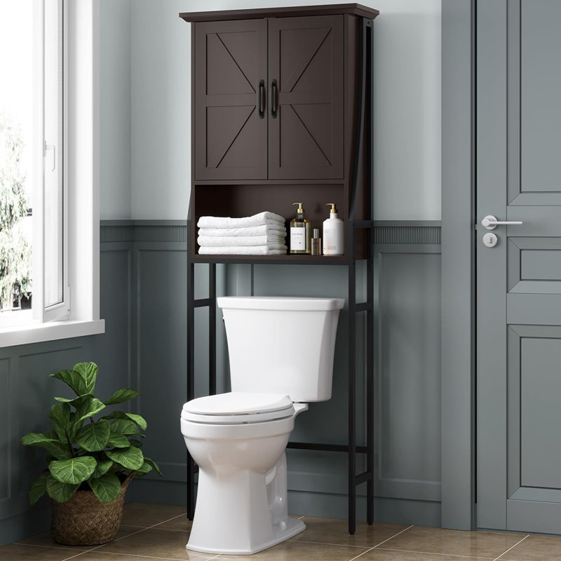 Trijal Metal & MDF Wood, Over Toilet Storage Cabinet with Barn Doors, Espresso