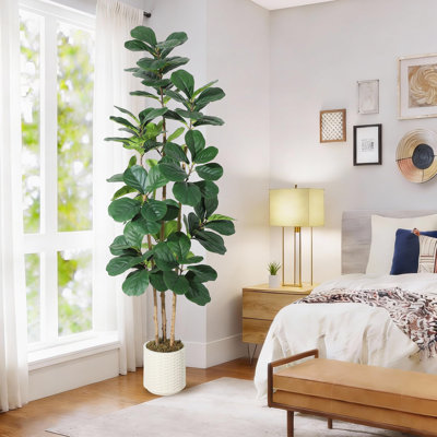 7FT Lifelike Fiddle Leaf Fig Tree with Wood Trunk and Adjustable Leaves, Faux Plant for Home or Office