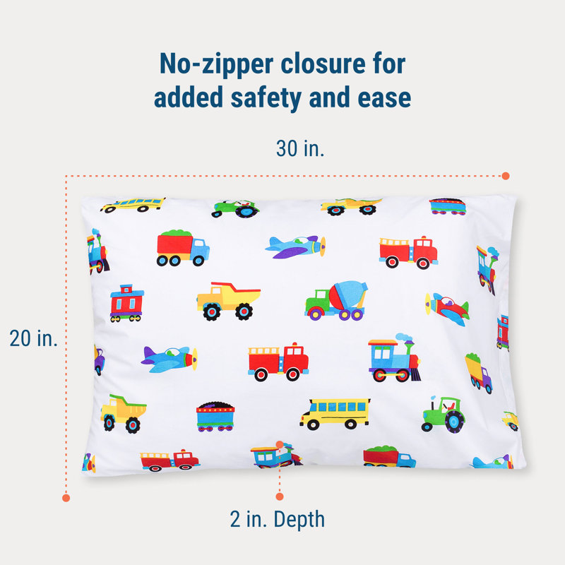 Taie d'oreiller pour enfant 100% coton Wildkin - Taille douce, respirante et standard (20 x 30) - Trains, avions et camions