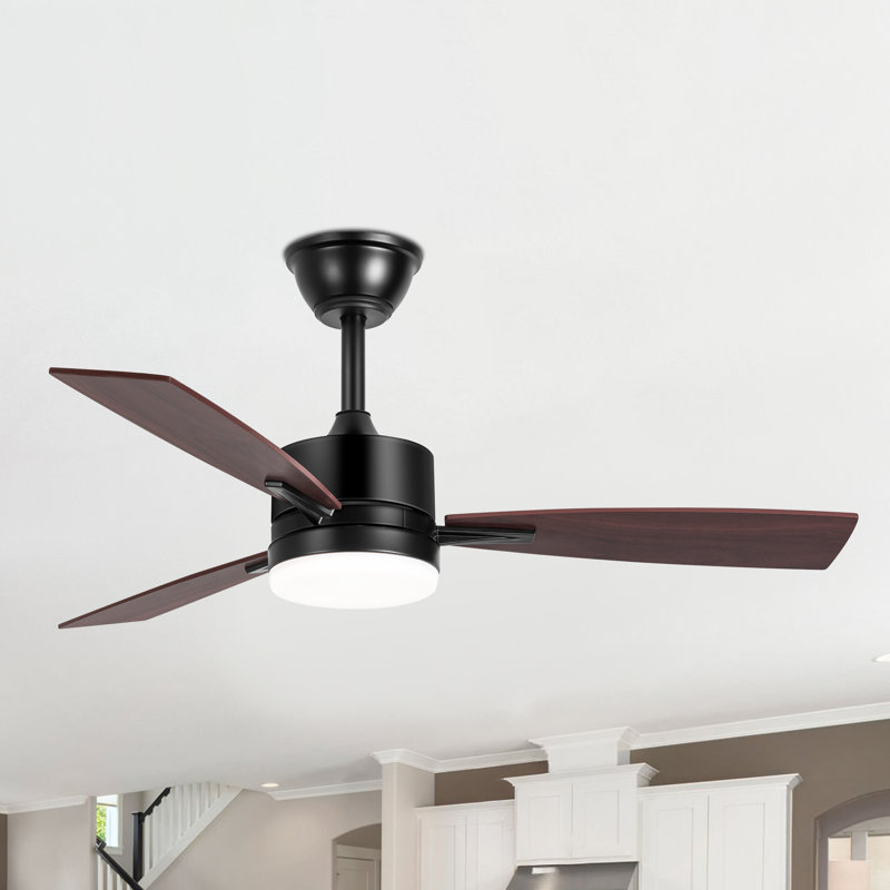  Ladena 42" Downrod Matte Black Ceiling Fan with LED Light and Remote Control