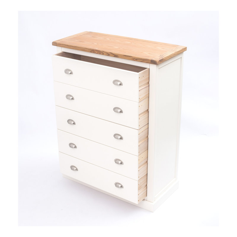 Mulcahy 90 cm W Chest of 5 Drawers, Off White