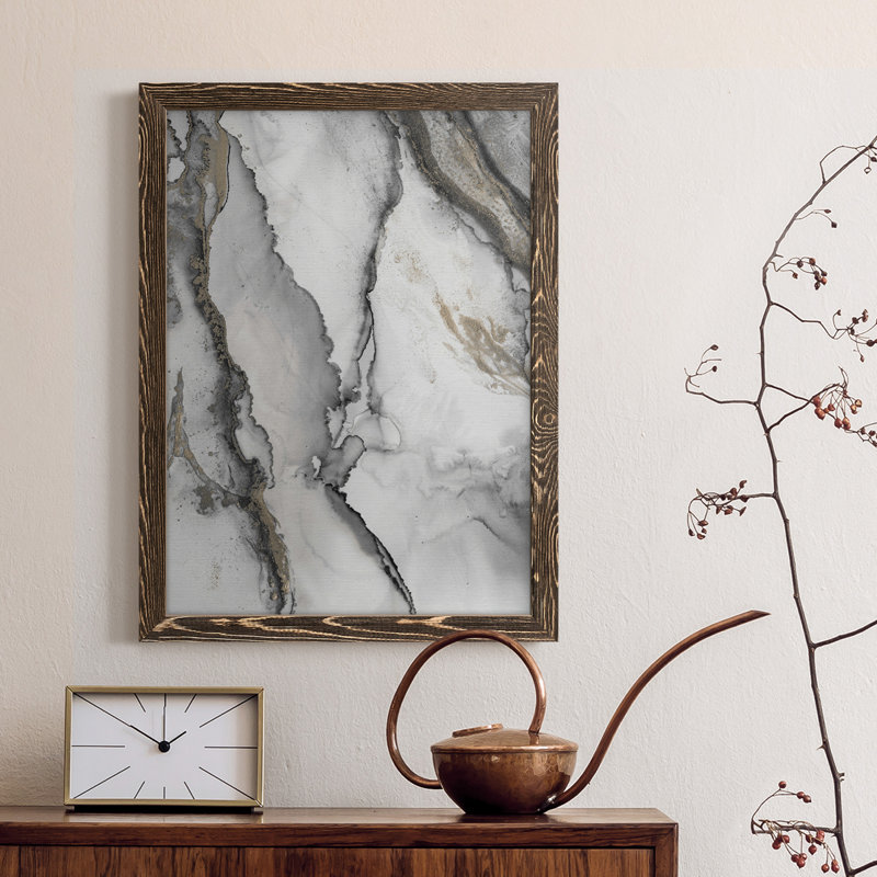 «Abstract Ink Fantasy I» - reproduction de cadre photo, H 24 po x l 20 po, Toile avec cadre noyer, Pas de tapis