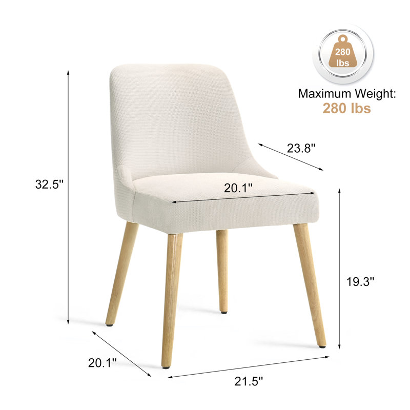 Mid-Century Modern Upholstered Dining Chair With Wooden Leg, Dining Room, Kitchen, Restruarnt Dining Chairs, Minimal Assembly Required - Set of 2