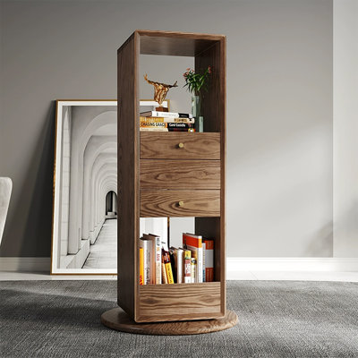 Nut-Brown Modern Solid wood rotating bookshelf