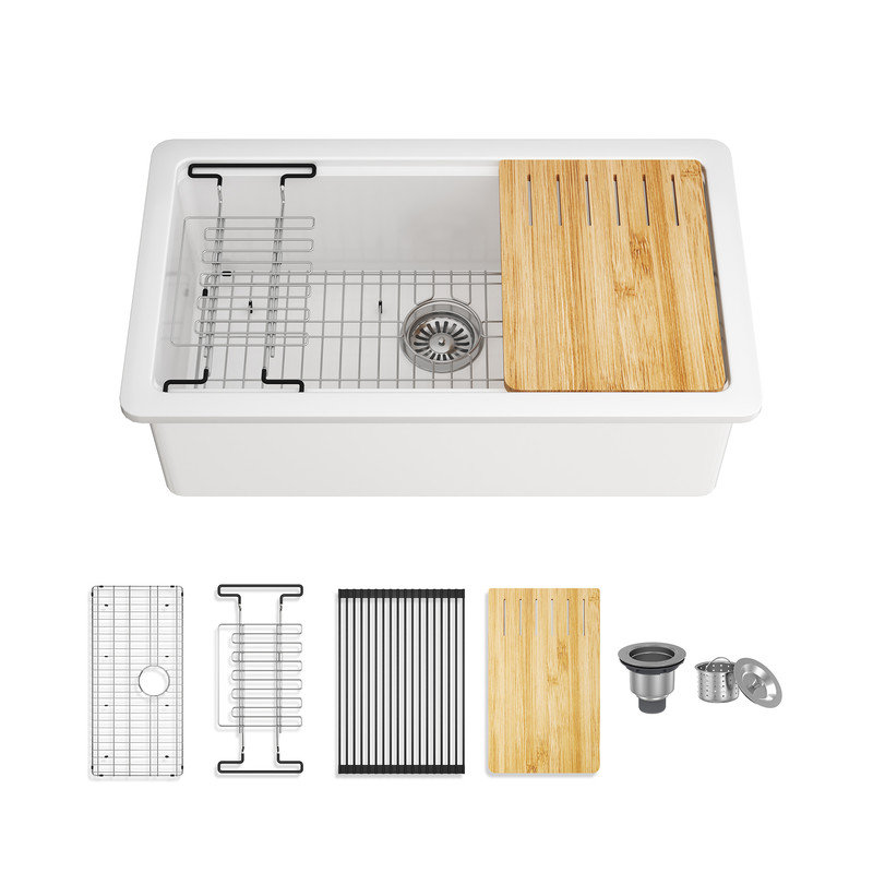 Évier de cuisine à simple cuve en argile réfractaire encastrable de 33 po L Casainc