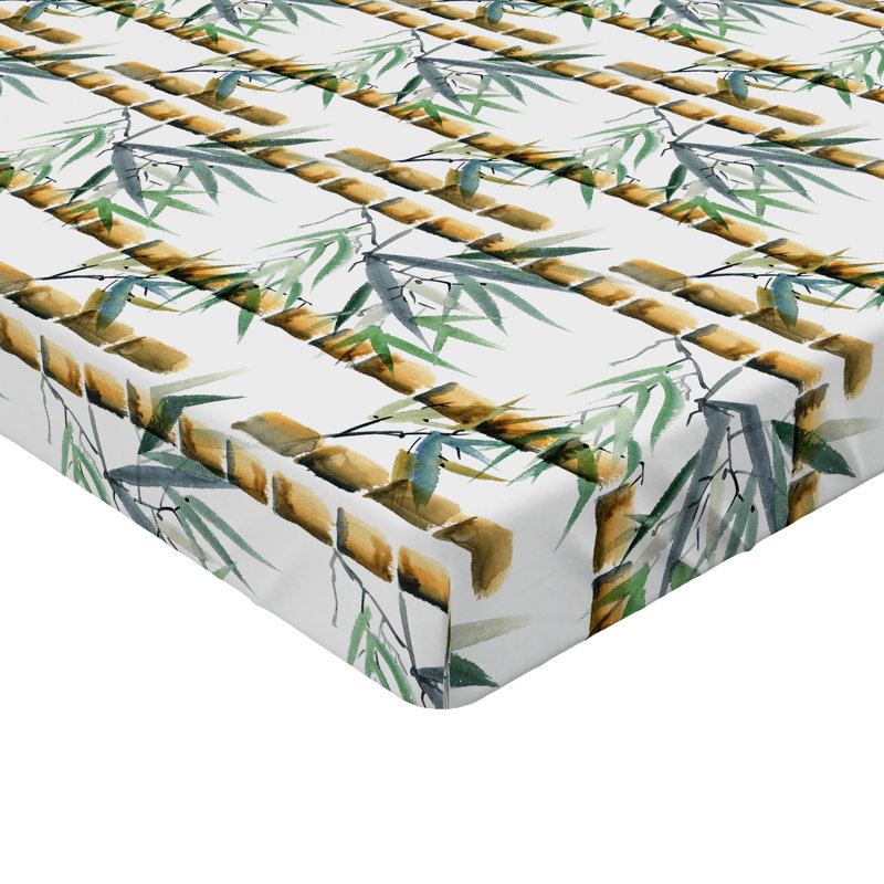 Ambesonne Tropical Print Fitted Sheet Exotic Leaf Eastern Twin Size Sand Brown Green White, Twin Fitted Sheet