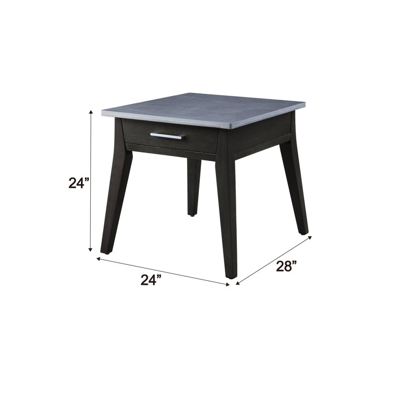 Yanis Transitional 1-Drawer End Table with Sintered Stone Top in Dark Brown