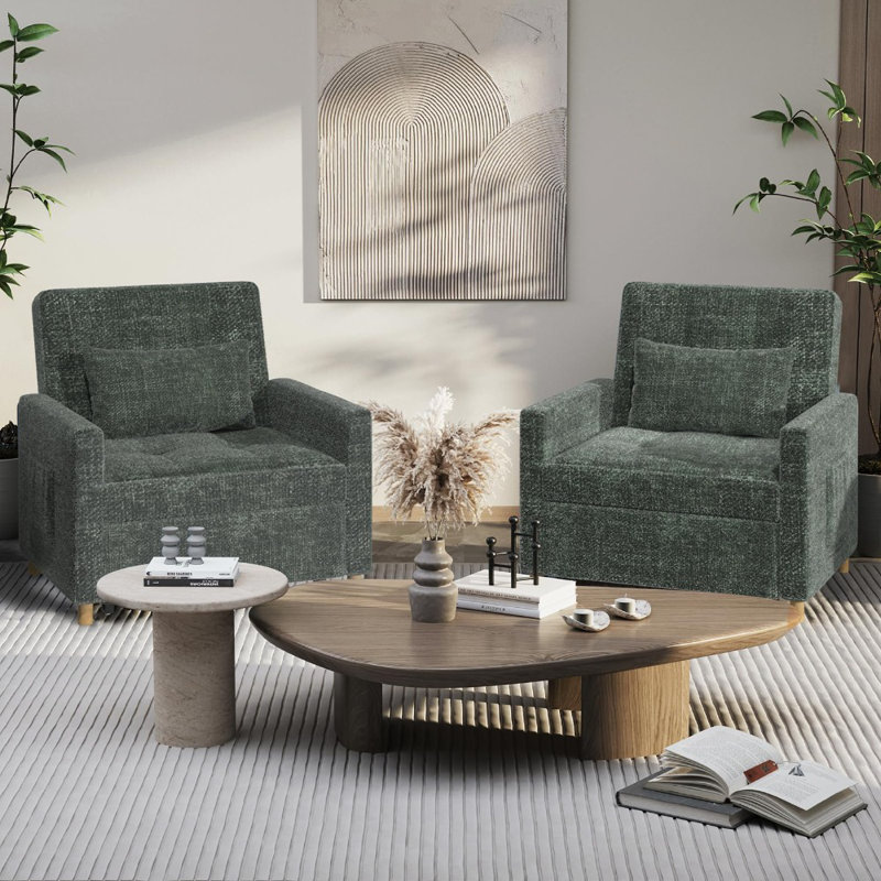 Chaise convertible rembourrée Maleah, Coton vert