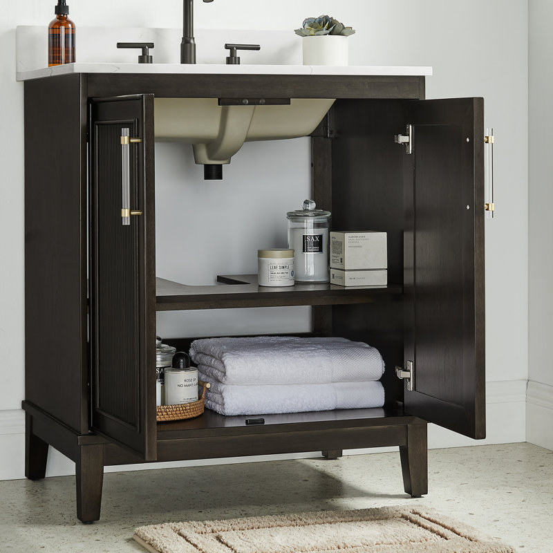 Sianni 30" Single Bathroom Vanity with Quartz Top, Black Cherry