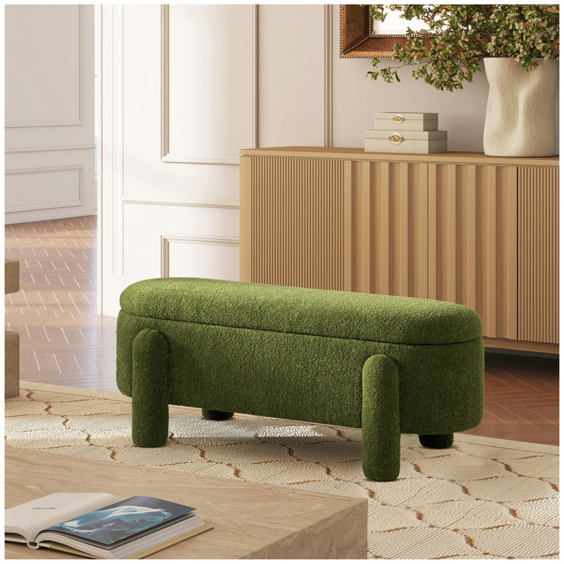 Banc de rangement ovale entièrement rembourré 49 po Hugo, Boucle mousse, Vert