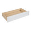 Lit de jour simple, support en lattes de bois, avec tablettes de chevet et deux tiroirs, blanc