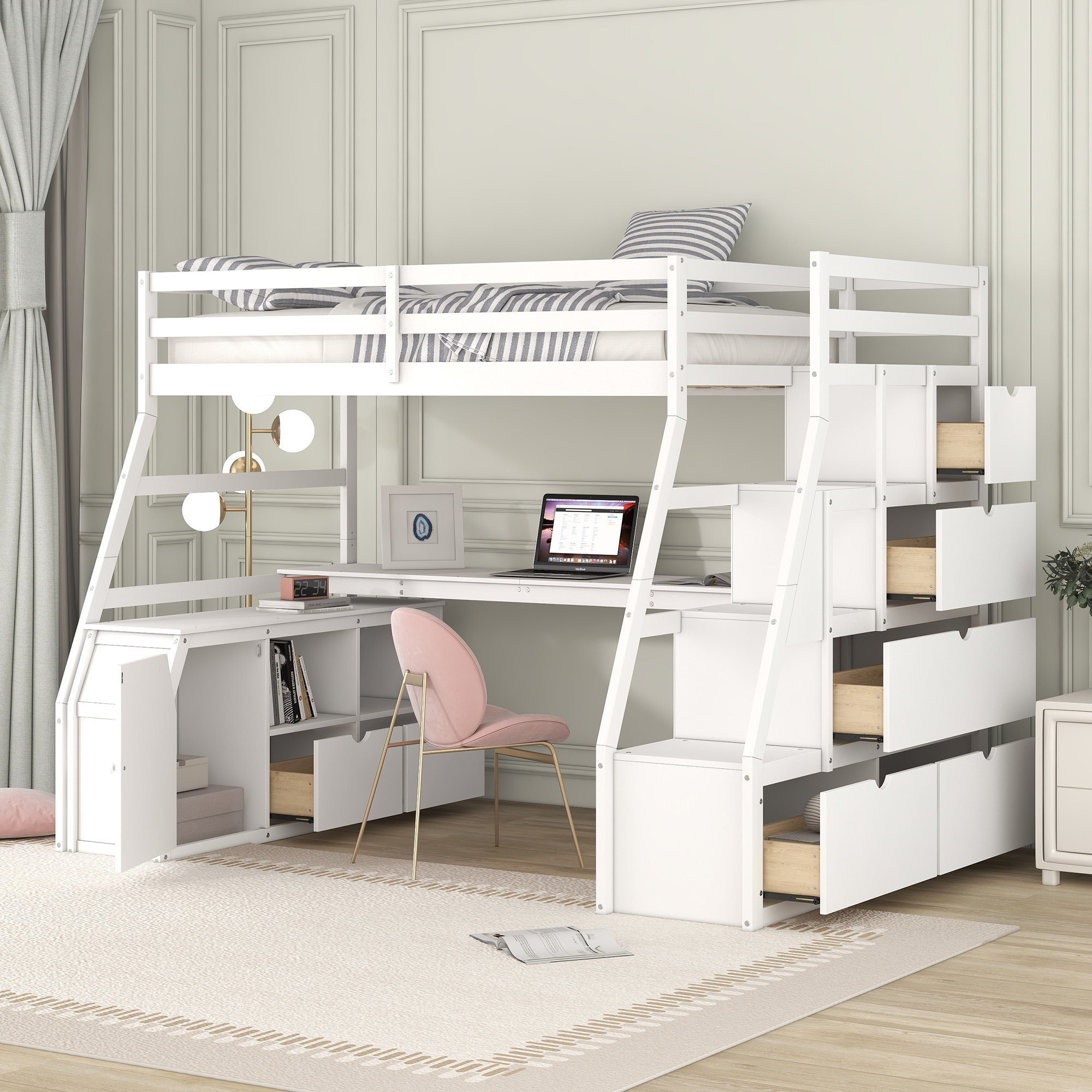 Harriet Bee Heiki Storage Loft Bed with Desk and Stairs & Reviews | Wayfair