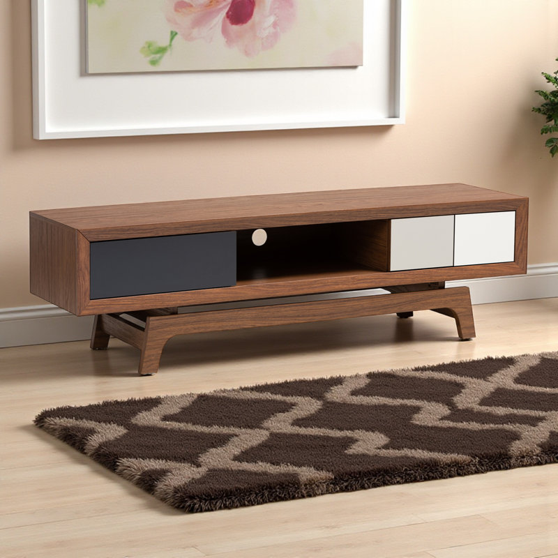 Oceane Modern TV Stand with three drawers,  walnut brown, 62.76'' W X 16.24'' D X 18.15'' H