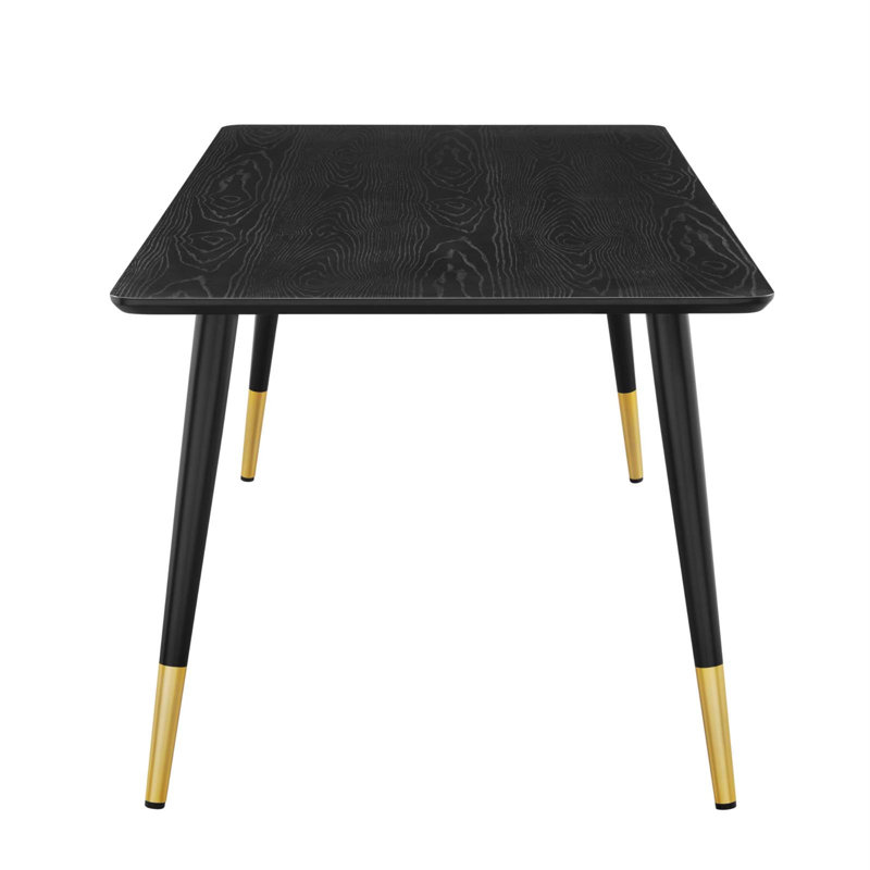 Mid-Century Modern 71'' Matte Black and Gold Dining Table