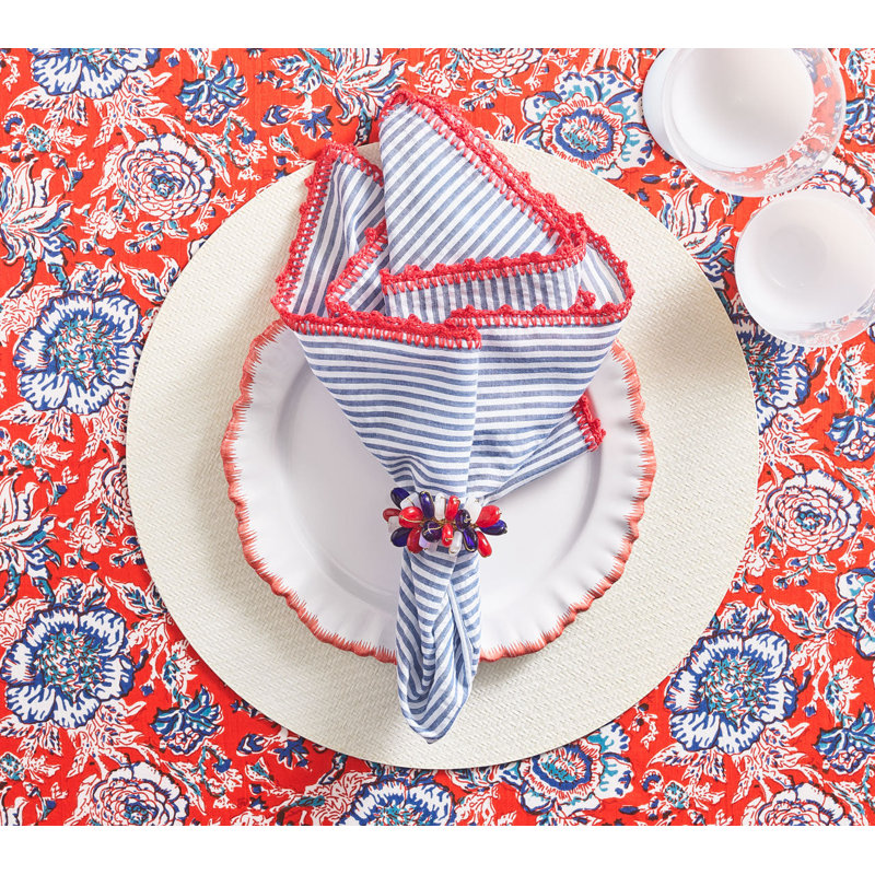 Seersucker Cotton Napkin, Navy/Red