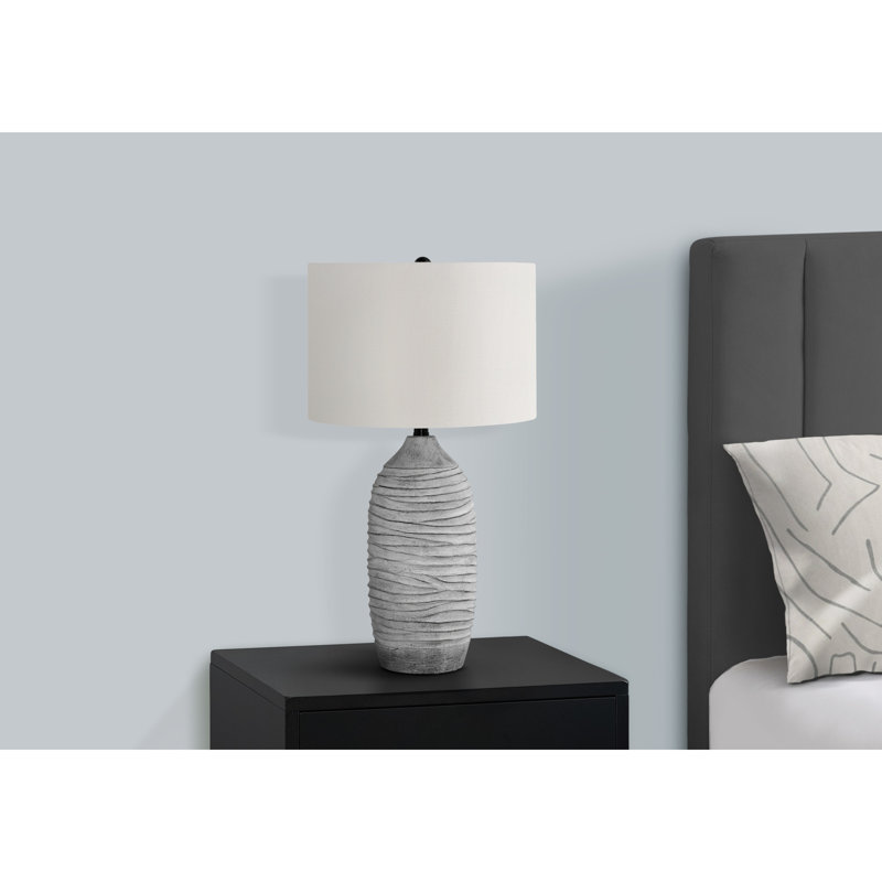 Lighting, 27"H, Table Lamp, Grey Resin, Ivory / Cream Shade, Modern