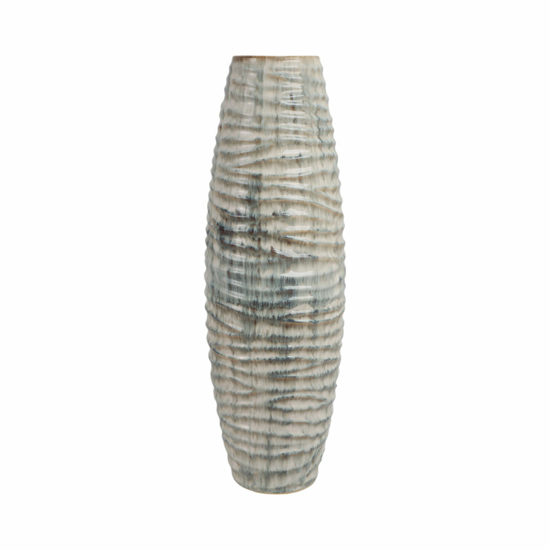 Petit vase nervuré en céramique Decorah, H 26 po x l 9 po x P 9 po