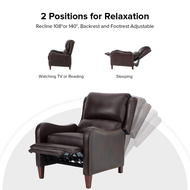 Beecher Lima Genuine Leather Manual Push Back Recliners , Espresso Top Grain Leather