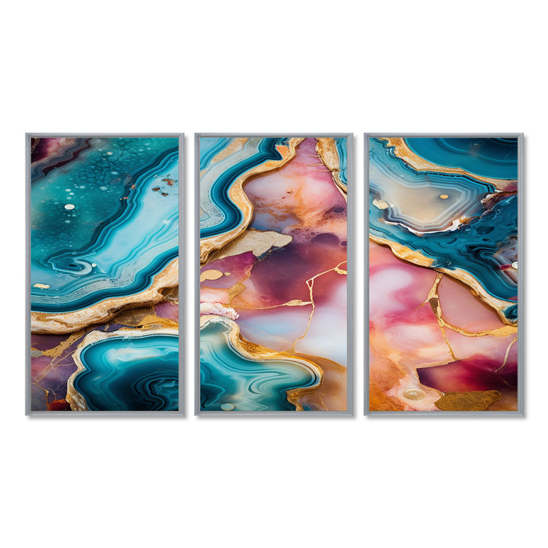 Jaelynn - Ensemble de décoration murale en marbre, H 40 po x l 60 po x P 1 po, Encadrement argenté