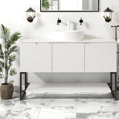 Meuble-lavabo moderne spacieux 48 ", aspect marbre blanc de Carrare pour la maison