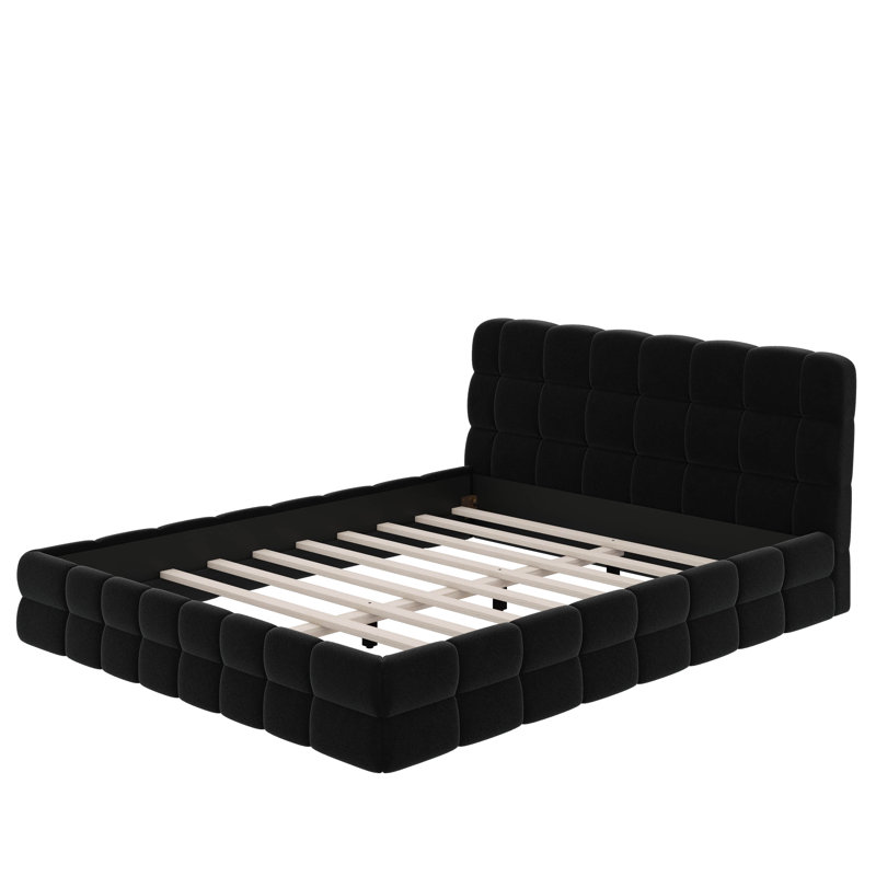 Queen Size Upholstered Platform Bed, Black