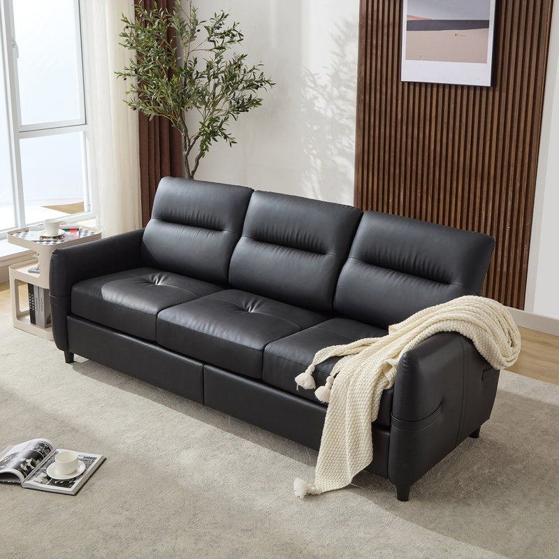 Garley 85.4'' Faux Leather Sofa, Black