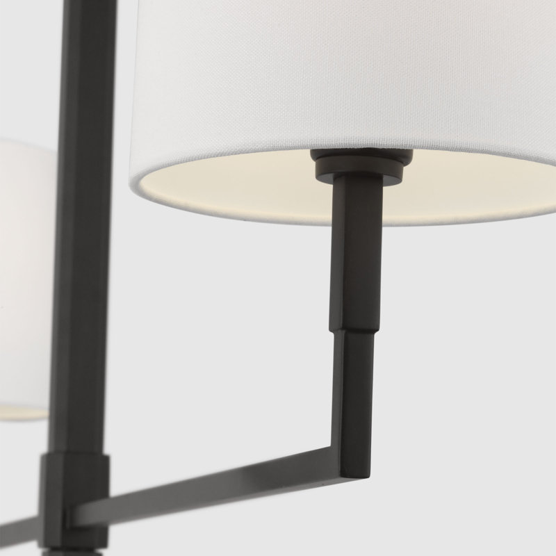 Thomas O'Brien Danica 2 Light Dining Room Chandelier With White Linen Shade, Aged Iron