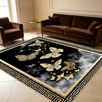 Tapis 1 pièce à thème papillon pour le salon, doux et confortable, convenant à toutes les saisons, facile à entretenir, tapis de sol intérieur lavable à la machine, sous la table de ferme convenant à la chambre à coucher, salle à manger, couloir, balcon, patio, maison .. .