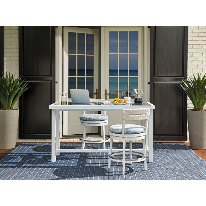 Ocean Breeze White and Blue Glass Top Bistro Table