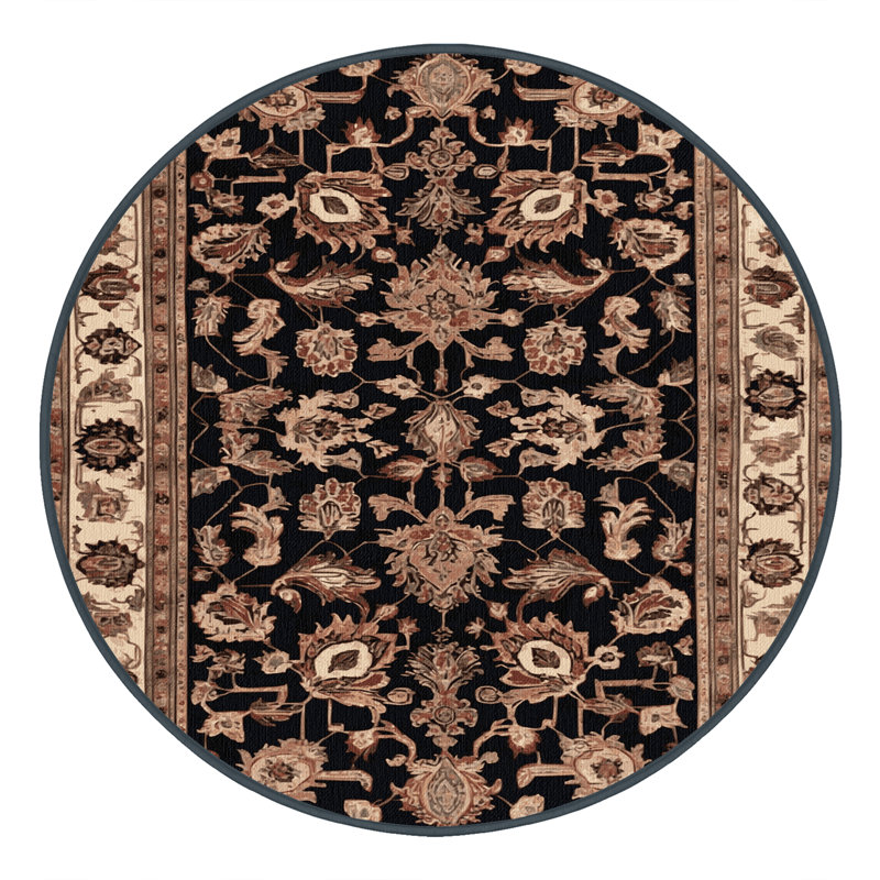 Machine Washable Persian Brown Area Rug, Round 7'