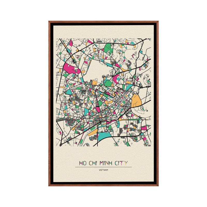 Ho Chi Minh City, Vietnam Map by Ayse Deniz Akerman - Floater Frame Print on Canvas