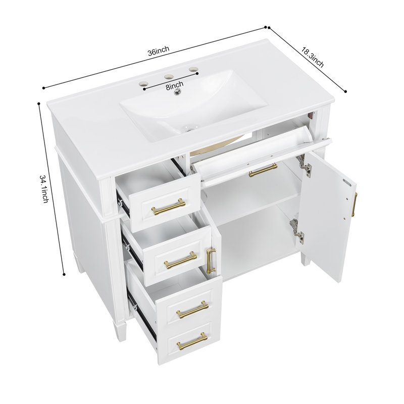 Meuble-lavabo 36 po avec lavabo simple, Blanc