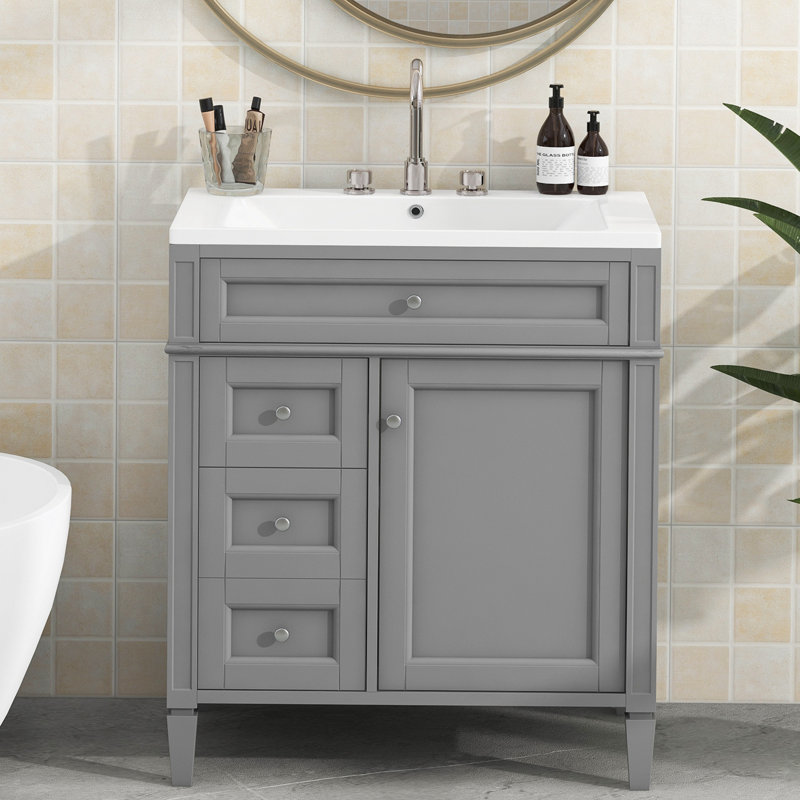 Duygu 30'' Single Bathroom Vanity with Ceramic Top, Blue, 4" Centerset