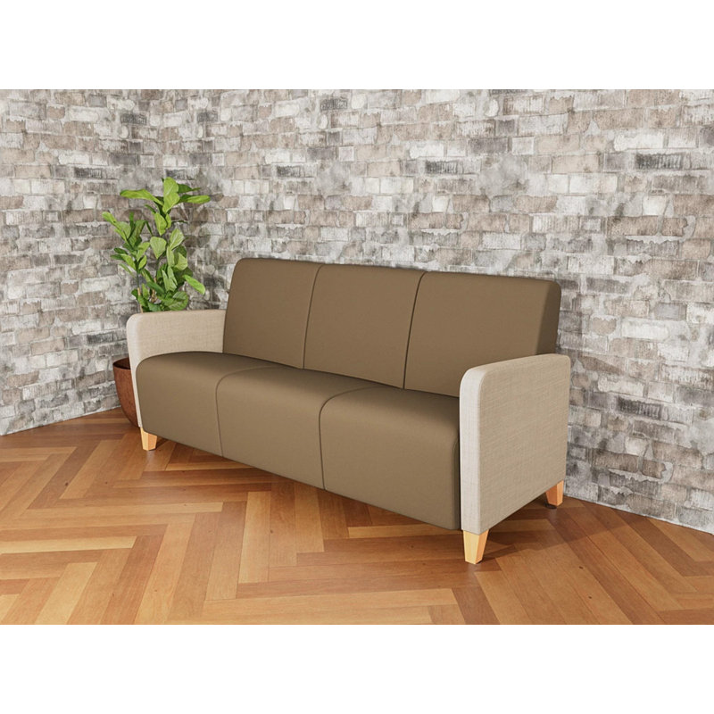 Fauteuil de réception 3 places Ravenna, Bois naturel, Chambray calcaire / Patriot Plus taupe