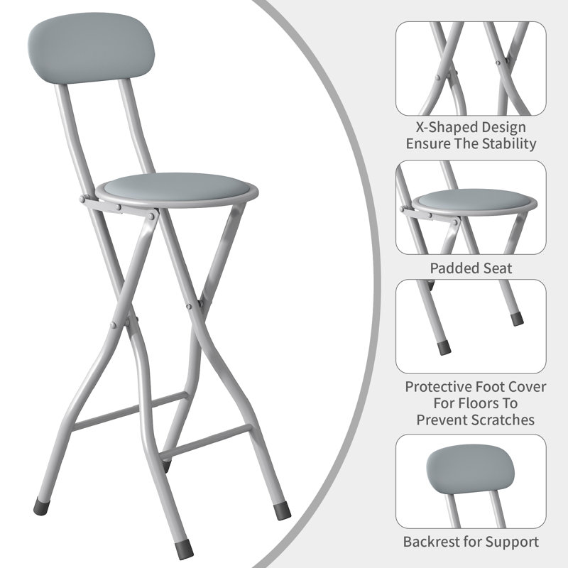 Upholstered Counter Stool with Metal Frame, Grey