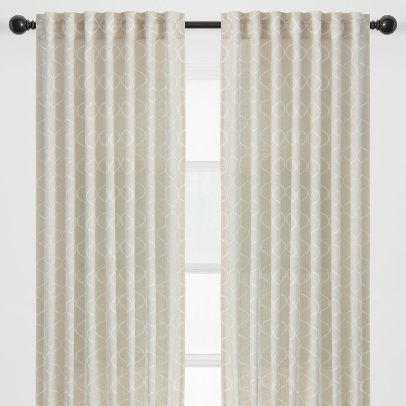 Dato 2-Panel Print Soft Textured Light Filtering Curtain - 3-In-1 Back Tab, Rod Pocket, Ring Tab, Beige, 52" W x 84" L