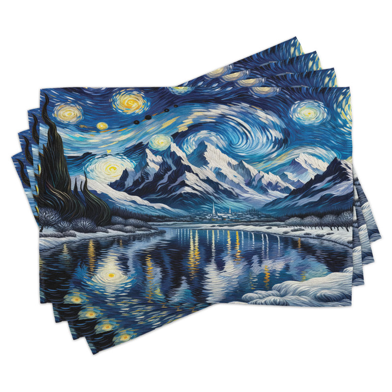 Ambesonne, ensemble de 4 napperons Starry Sky Lake Standard bleu royal et jaune