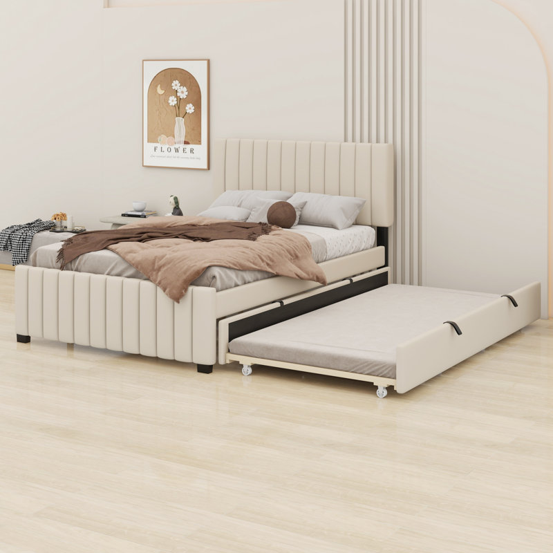 Structure de lit robuste avec lit gigogne, Beige