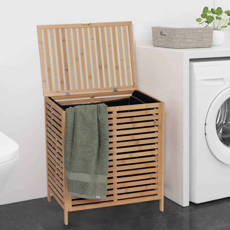 Bamboo Laundry Hamper with Lid, Removable Bag, Slatted Ventilation Design, Large Storage Basket, Perfect for Bathroom or Laundry Room