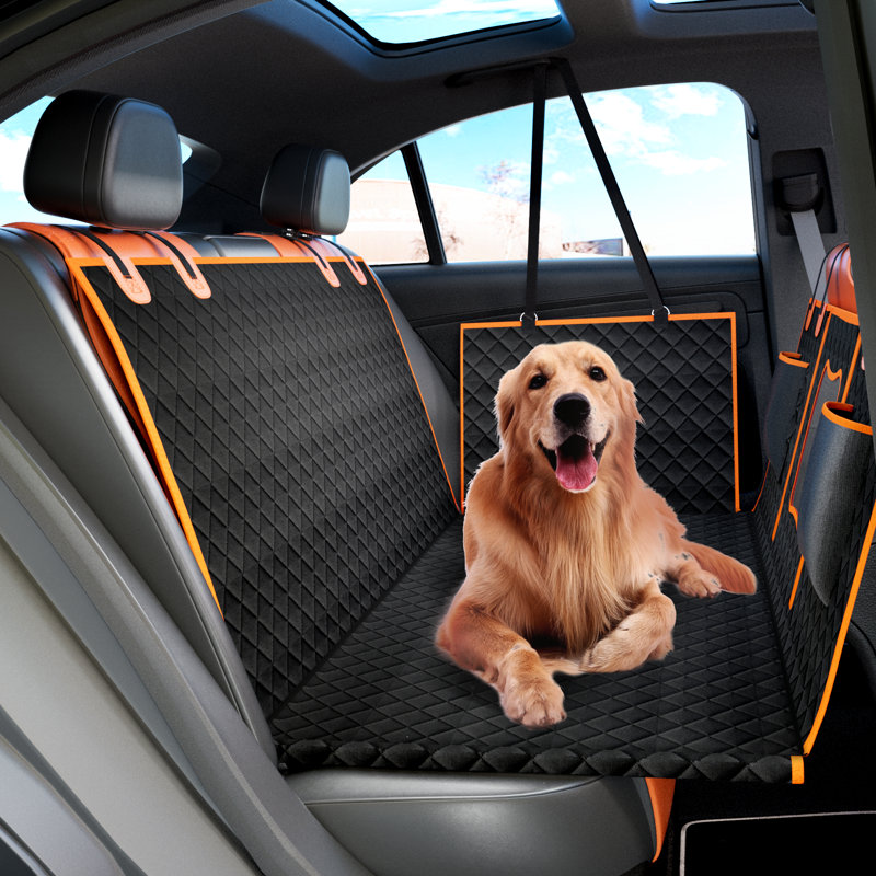 Dog Car Seat Cover For Back Seat, Black/Orange